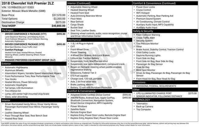 2018 Chevrolet Volt Premier