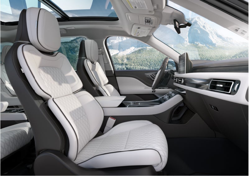 The interior of a Lincoln Aviator® Black Label model is shown in the Chalet theme | Astro Lincoln in Pensacola FL