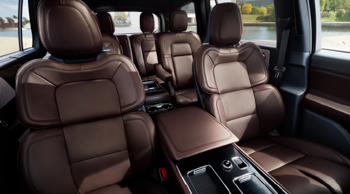 The cabin of the 2025 Lincoln Aviator® SUV is shown with black and brown accents. | Astro Lincoln in Pensacola FL