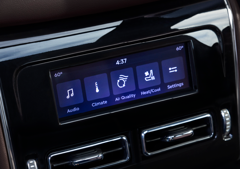 Driver controls like music, temperature, air quality, settings, and heat/cool seats are shown. | Astro Lincoln in Pensacola FL